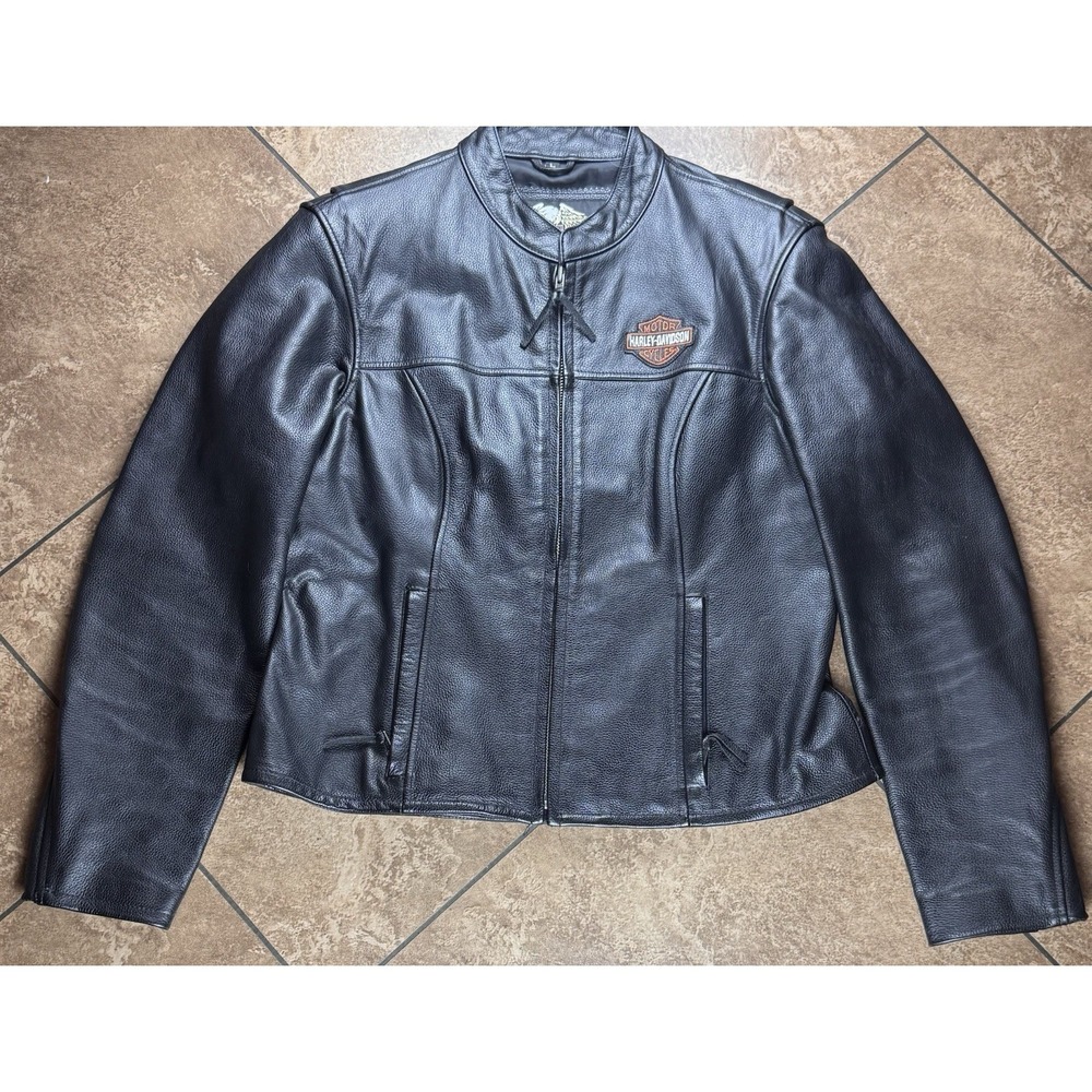 Vintage Y2K Harley Davidson Leather Motorcycle Jacket Women's Large Black